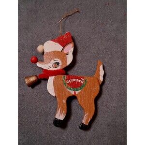 Vintage Wood Rudolph Reindeer Christmas Ornament